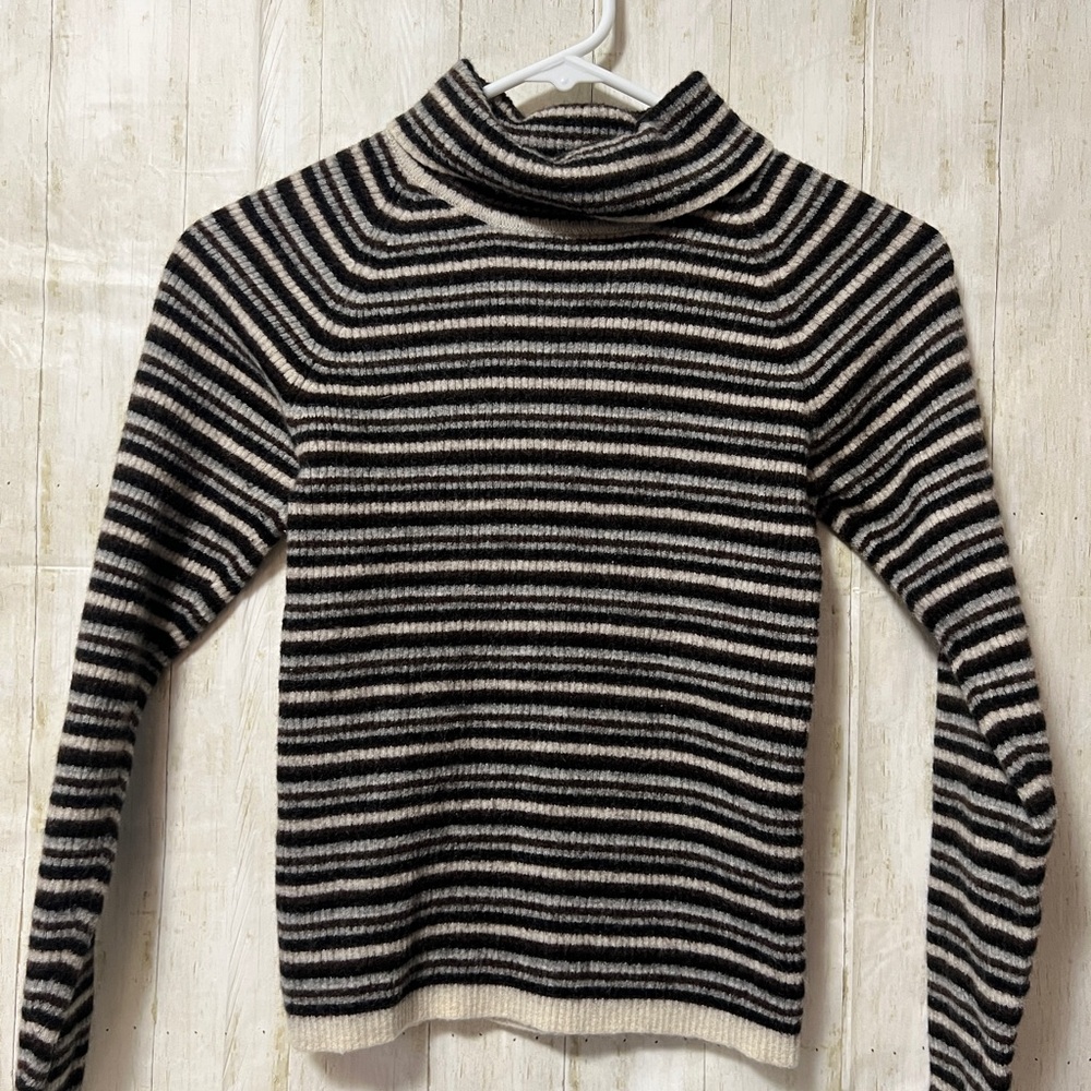 Karen Kane Black and White Striped Turtleneck Sweater